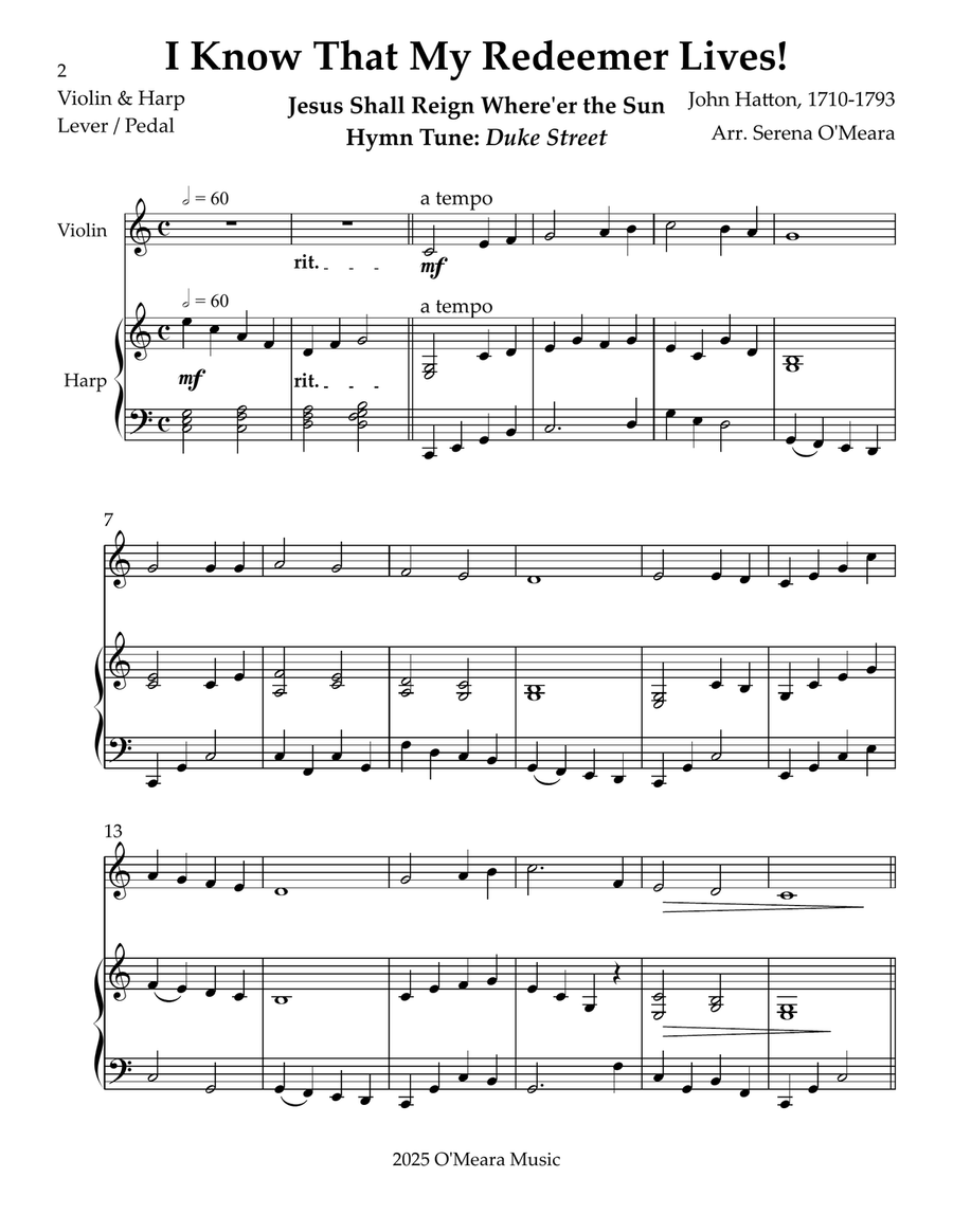 I Know That My Redeemer Lives! Duet for Violin and Harp String Duet scores gallery preview page 2