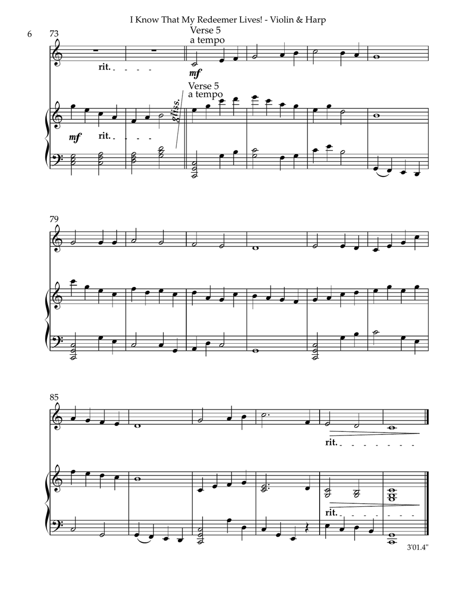I Know That My Redeemer Lives! Duet for Violin and Harp String Duet scores gallery preview page 6