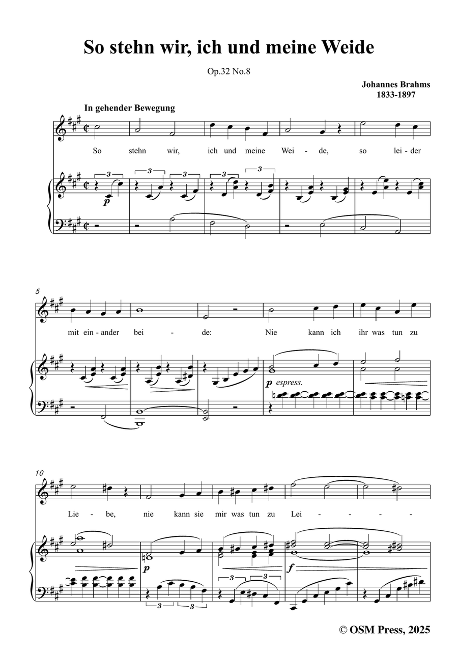 Brahms-So stehn wir,in A Major by Johannes Brahms Piano, Vocal - Digital Sheet Music page 3