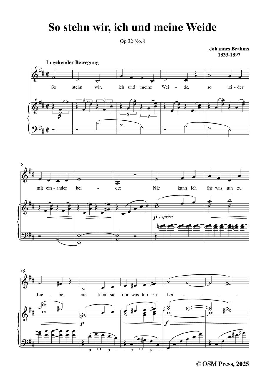 Brahms-So stehn wir,in D Major by Johannes Brahms Piano, Vocal - Digital Sheet Music page 3