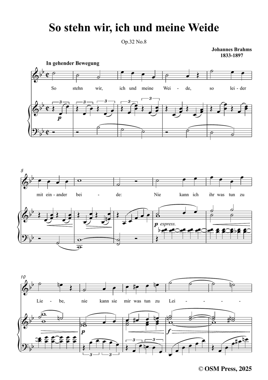 Brahms-So stehn wir,in B flat Major by Johannes Brahms Piano, Vocal - Digital Sheet Music page 3