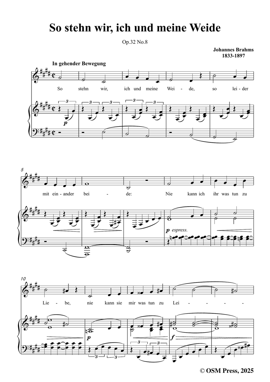 Brahms-So stehn wir,in E Major by Johannes Brahms Piano, Vocal - Digital Sheet Music page 3