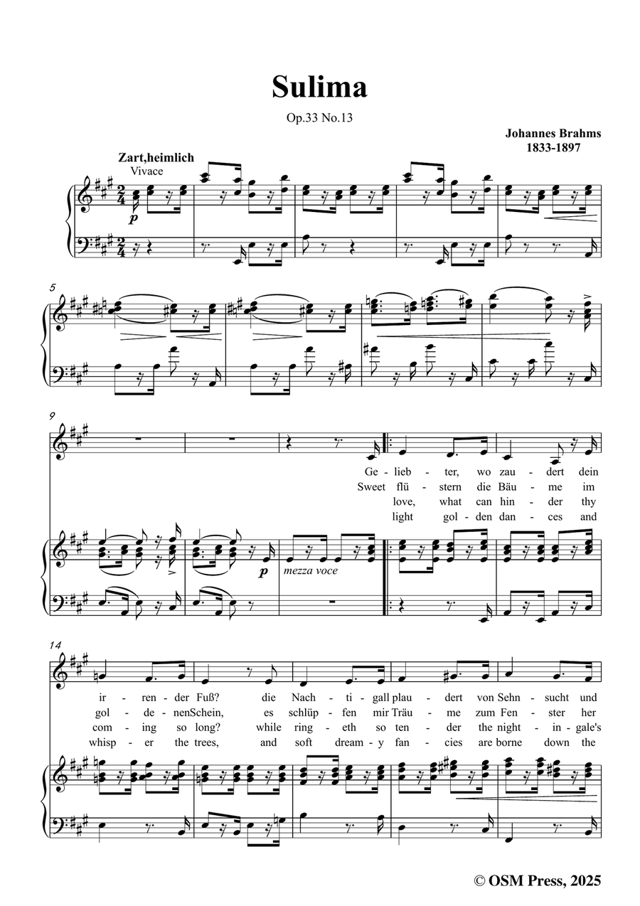 Brahms-Sulima,in A Major by Johannes Brahms Piano, Vocal - Digital Sheet Music page 3