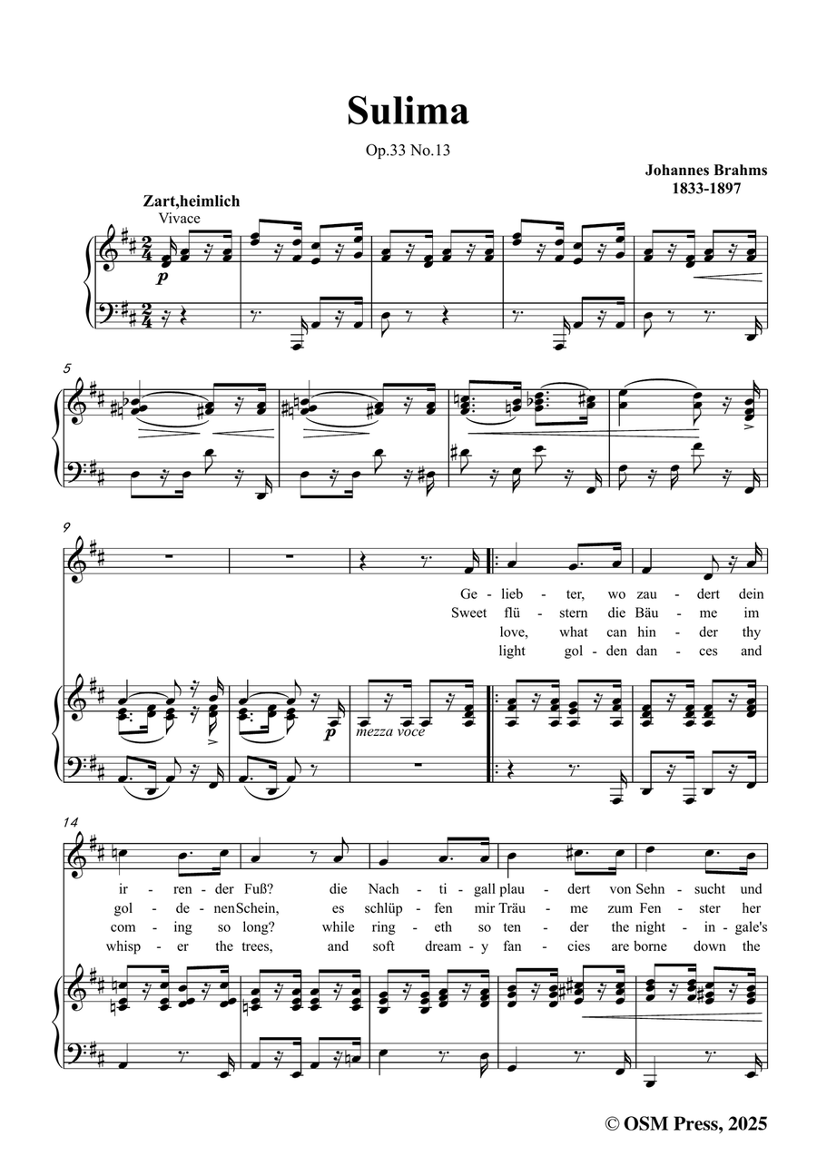 Brahms-Sulima,in D Major by Johannes Brahms Piano, Vocal - Digital Sheet Music page 3