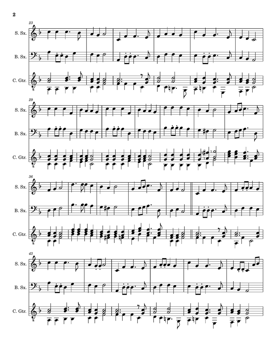 Hark! The Herald Angels Sing - S. Sax., B. Sax. and Guitar. With Parts. by Charles Wesley Small Ensemble - Digital Sheet Music page 2