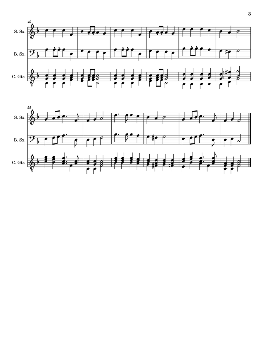 Hark! The Herald Angels Sing - S. Sax., B. Sax. and Guitar. With Parts. by Charles Wesley Small Ensemble - Digital Sheet Music page 3