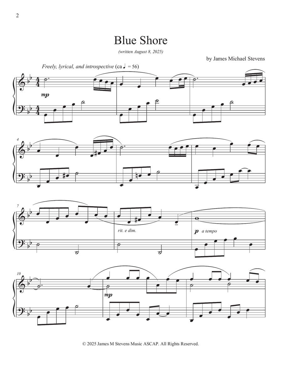 Blue Shore by James Michael Stevens Piano Solo - Digital Sheet Music page 2
