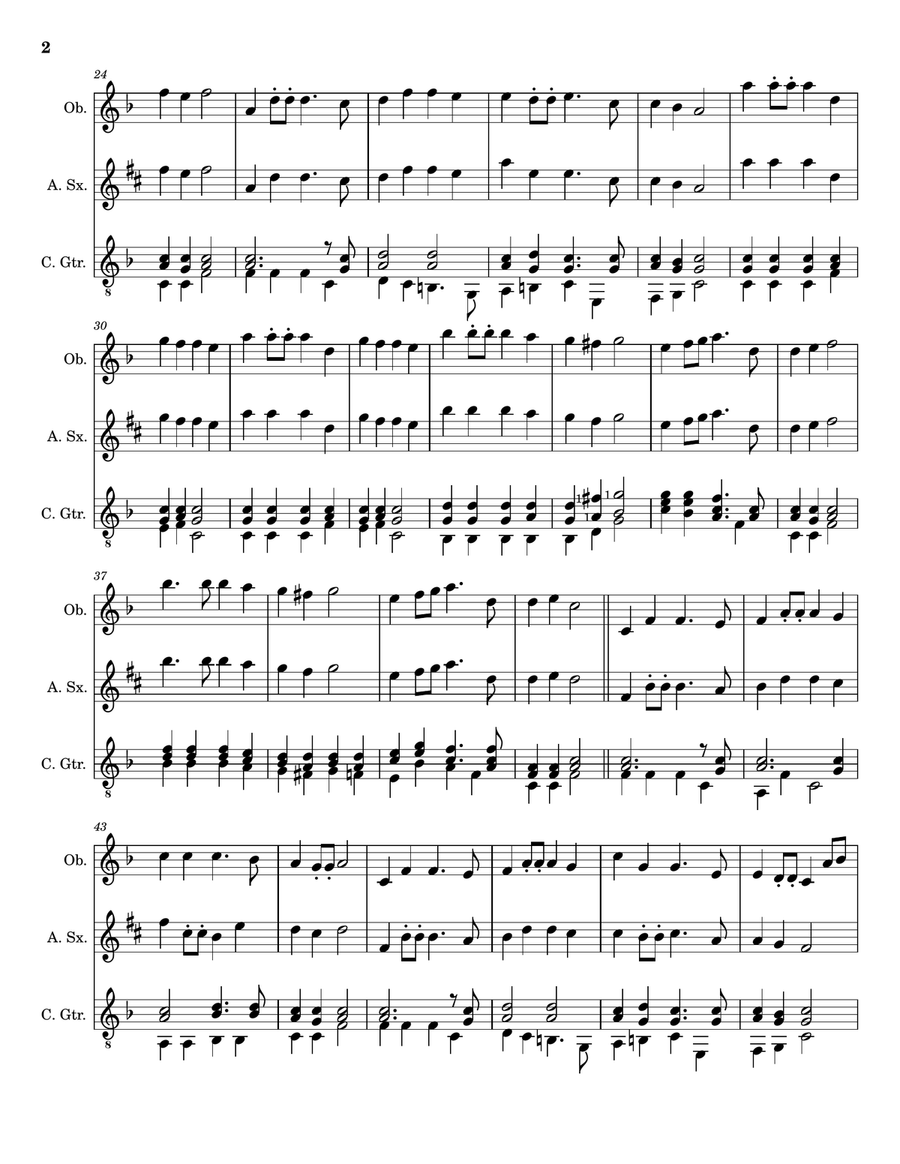 Hark! The Herald Angels Sing - Oboe, A. Sax. and Guitar. With Parts. by Charles Wesley Small Ensemble - Digital Sheet Music page 2