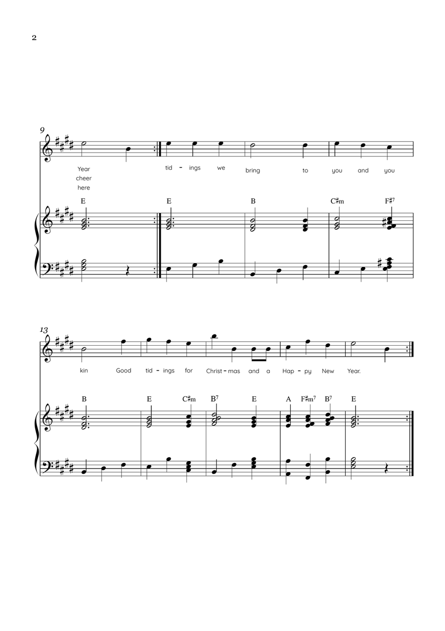 We Wish You a Merry Christmas - Flute & Piano in E Major With Chords & Lyric by Traditional English Carol Flute - Digital Sheet Music page 2