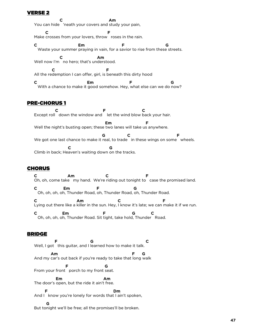 Thunder Road by Bruce Springsteen Acoustic Guitar - Digital Sheet Music page 2