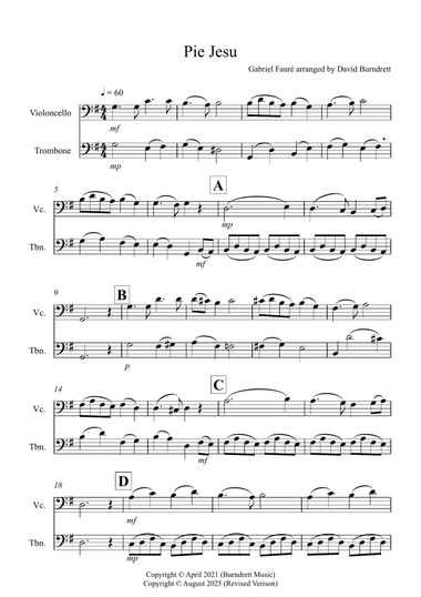 Pie Jesu (from Requiem) for Cello and Trombone Duet