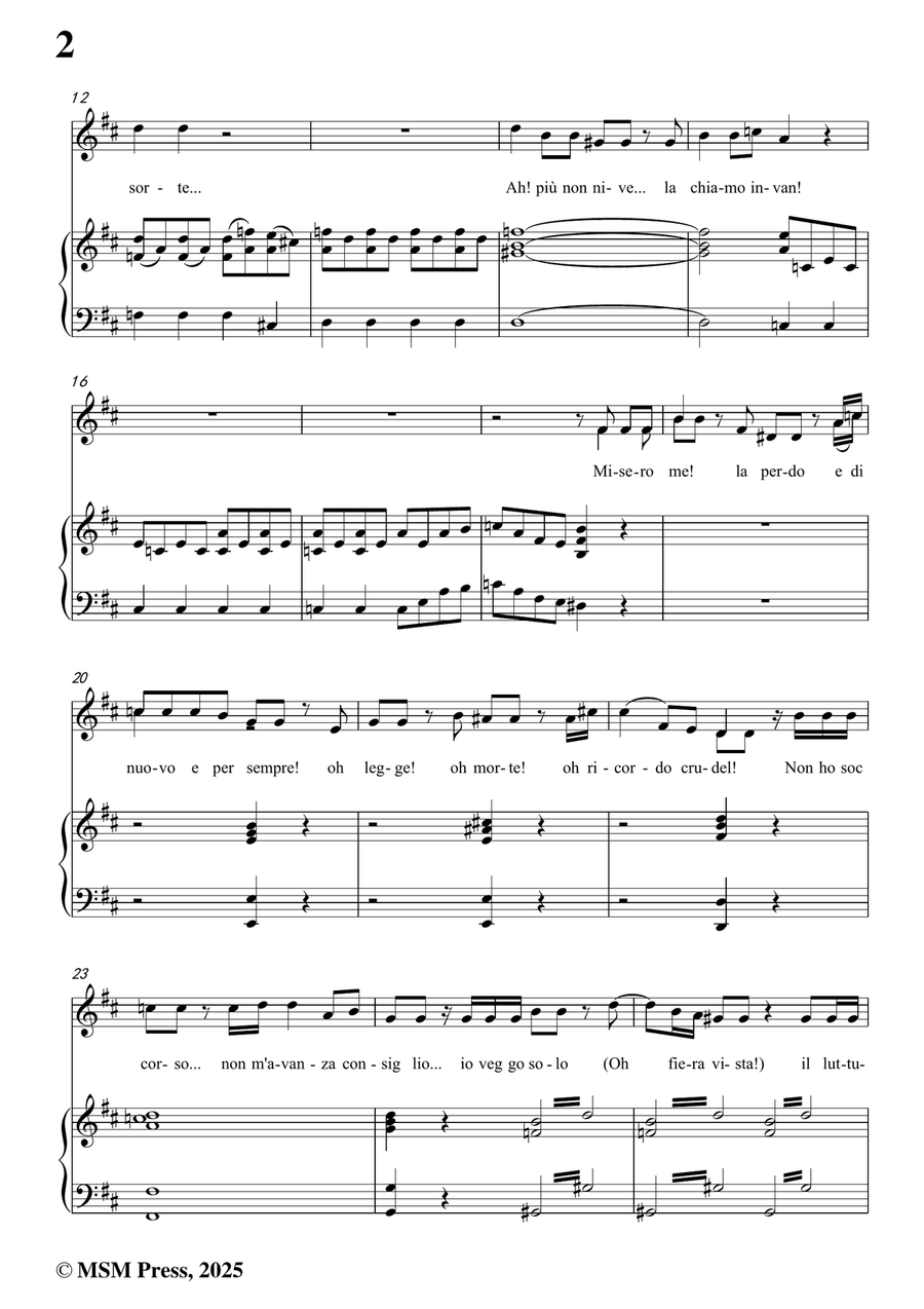 C. W. Gluck-Che farò senza Euridice,in D Major Piano, Vocal - Digital Sheet Music page 4