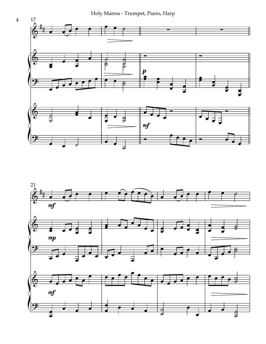 Holy Manna, Trio for Bb Trumpet, Piano & Harp Trumpet Trio scores gallery preview page 4