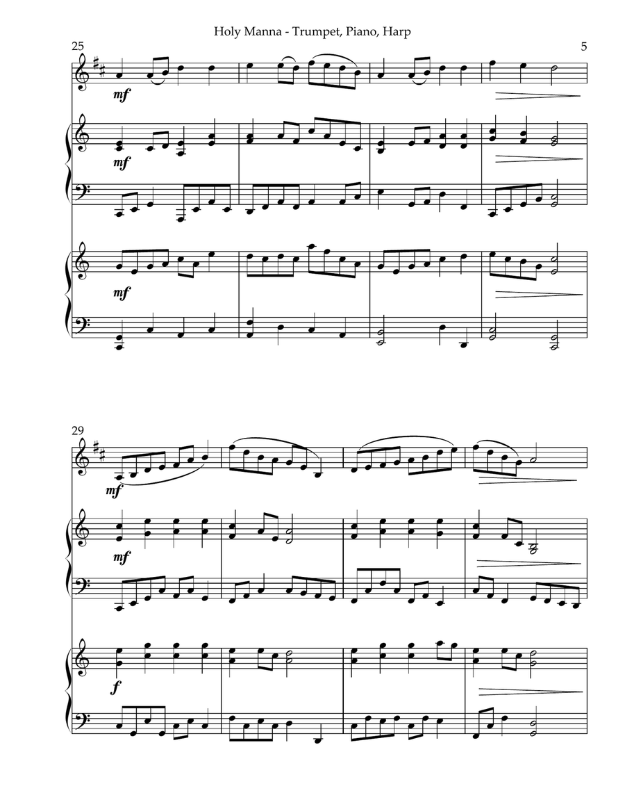 Holy Manna, Trio for Bb Trumpet, Piano & Harp Trumpet Trio scores gallery preview page 5