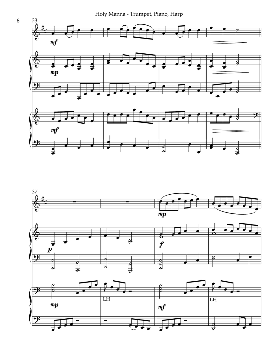 Holy Manna, Trio for Bb Trumpet, Piano & Harp Trumpet Trio scores gallery preview page 6
