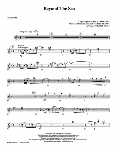 Beyond The Sea (arr. Kirby Shaw) - Tenor Sax