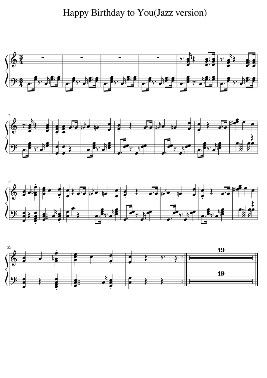 Happy Birthday to You(Jazz version) Piano Solo scores gallery preview page 1