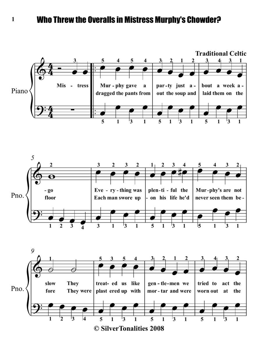 Who Threw the Overalls in Mistress Murphy's Chowder? Easy Piano Sheet Music Combo Piano Method - Digital Sheet Music page 3
