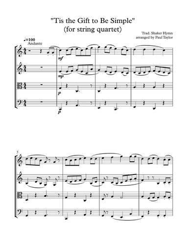 Tis the gift to be simple for string quartet