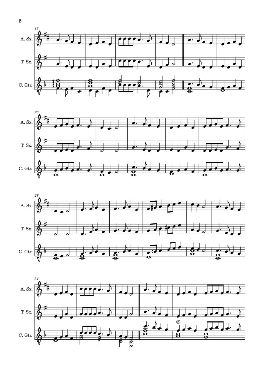 Deck the Hall - A. Sax., T. Sax. & Guitar (With Parts) Small Ensemble - Digital Sheet Music page 2