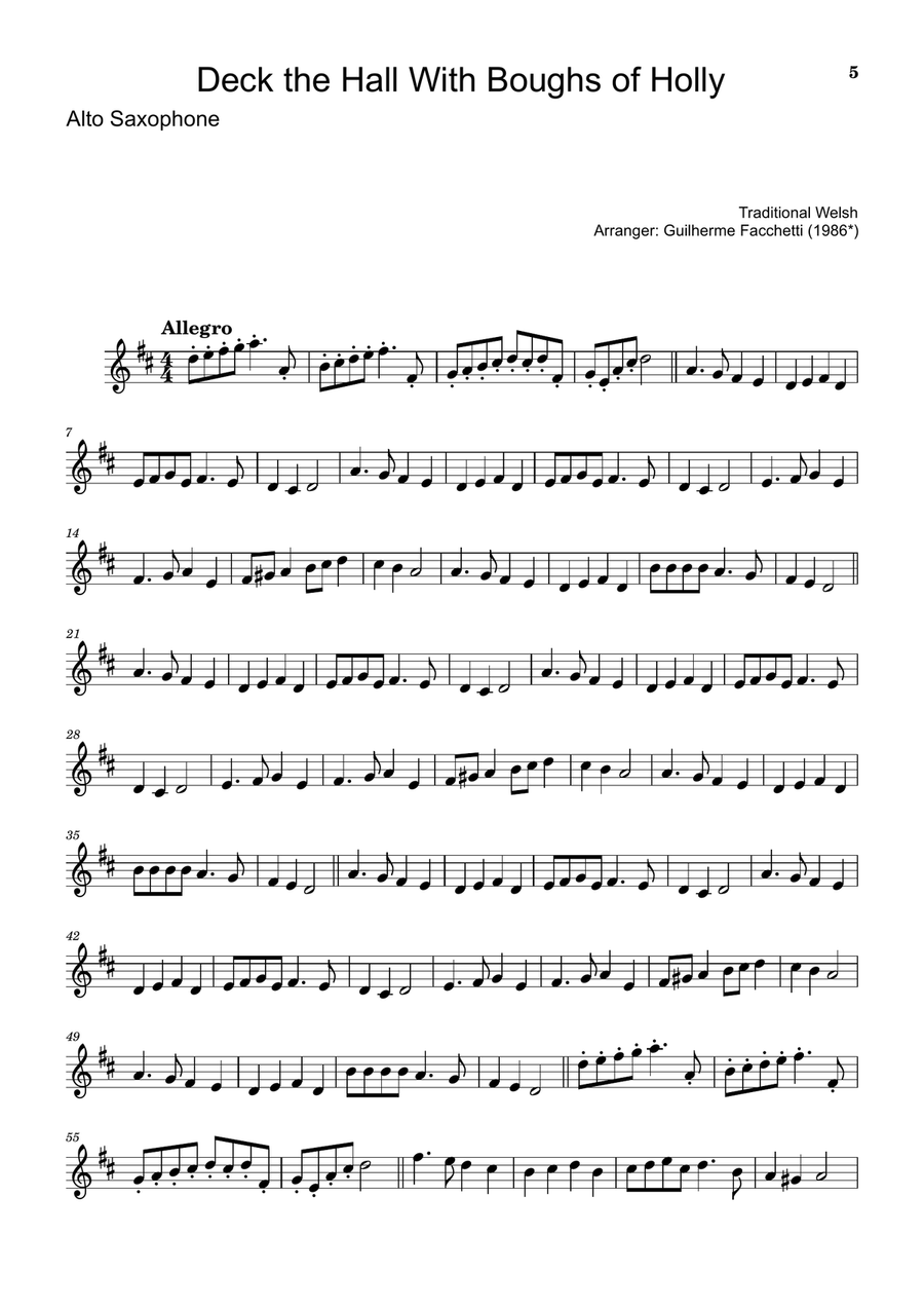 Deck the Hall - A. Sax., T. Sax. & Guitar (With Parts) Small Ensemble - Digital Sheet Music page 5