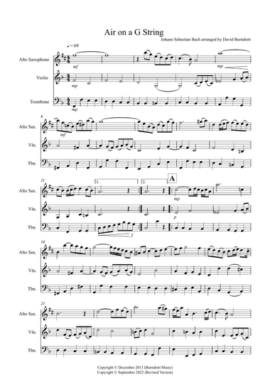 Air on A G String for Alto Saxophone, Violin and Trombone Trio