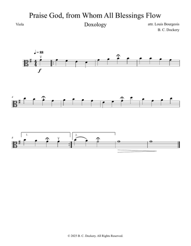 Praise God from Whom All Blessings Flow (Doxology) for Viola Solo