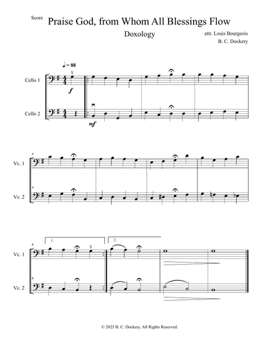 Praise God from Whom All Blessings Flow (Doxology) for Cello Duet