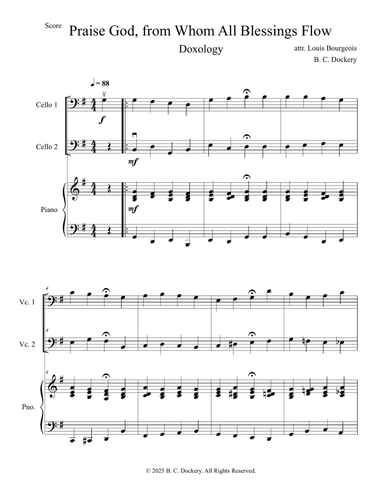 Praise God from Whom All Blessings Flow (Doxology) for Cello Duet with Piano Accompaniment