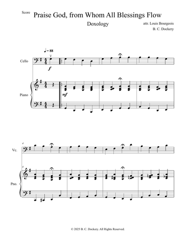 Praise God from Whom All Blessings Flow (Doxology) for Cello Solo with Piano Accompaniment