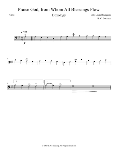 Praise God from Whom All Blessings Flow (Doxology) for Cello Solo
