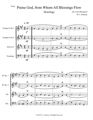 Praise God from Whom All Blessings Flow (Doxology) for Brass Quartet
