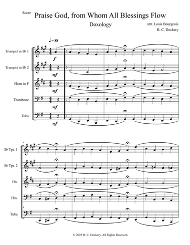 Praise God from Whom All Blessings Flow (Doxology) for Brass Quintet