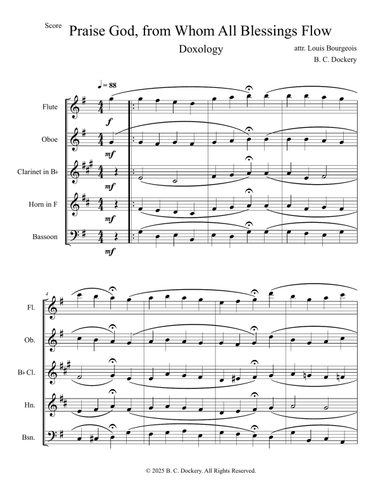 Praise God from Whom All Blessings Flow (Doxology) for Woodwind Quintet