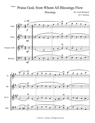 Praise God from Whom All Blessings Flow (Doxology) for Woodwind Quartet