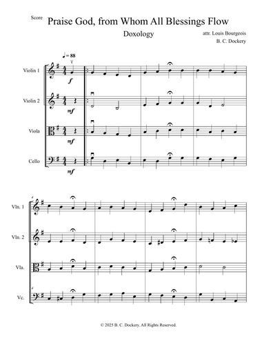 Praise God from Whom All Blessings Flow (Doxology) for String Quartet