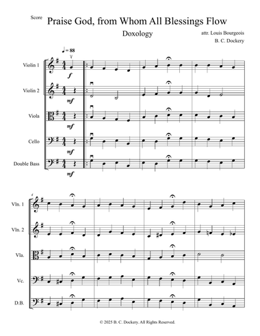 Praise God from Whom All Blessings Flow (Doxology) for String Orchestra or Quintet