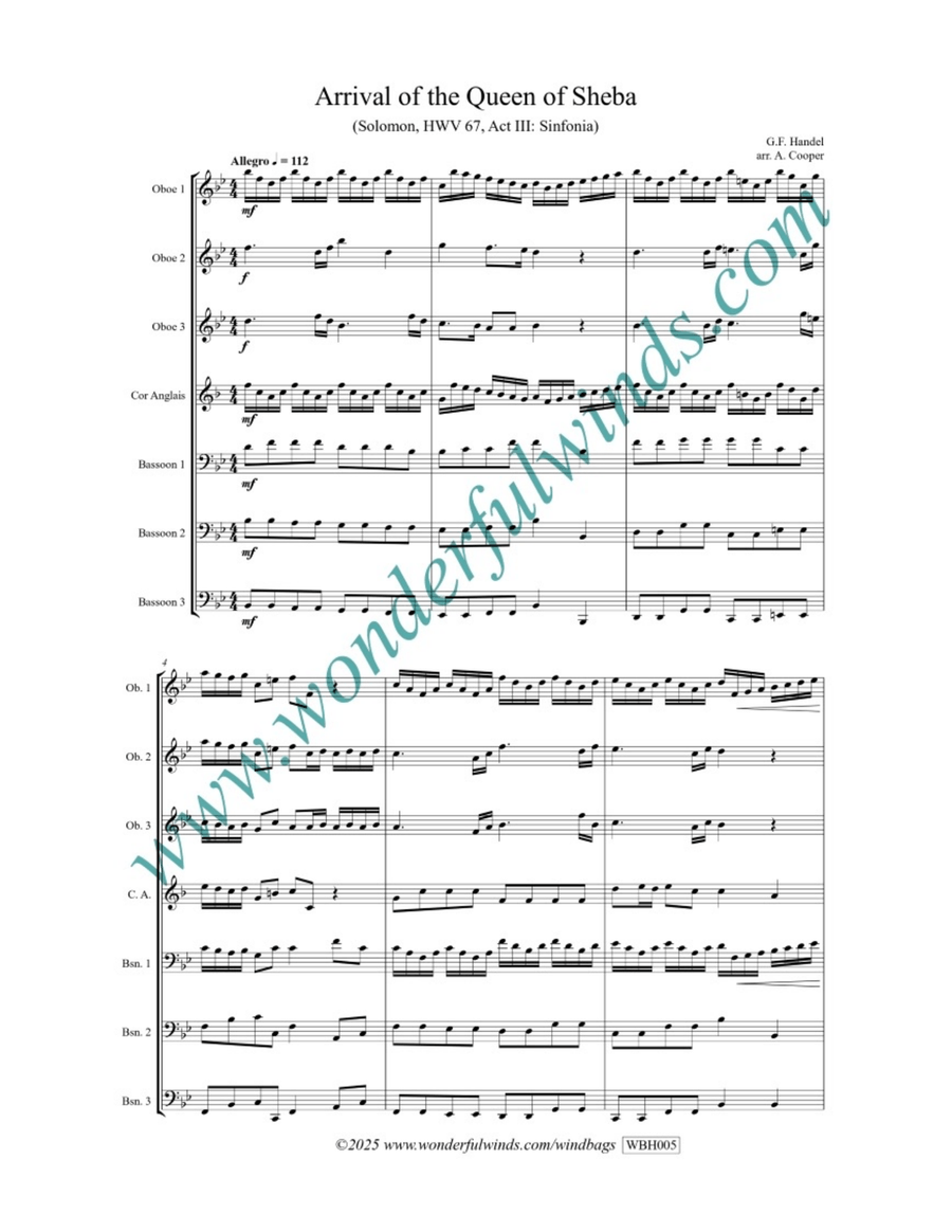 Arrival of the Queen of Sheba Chamber Music - Sheet Music page 2