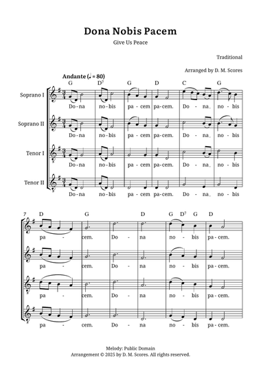 Dona Nobis Pacem – SSTT Choir (G major, with Chord Symbols)
