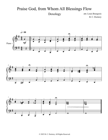Praise God from Whom All Blessings Flow (Doxology) for Piano Solo