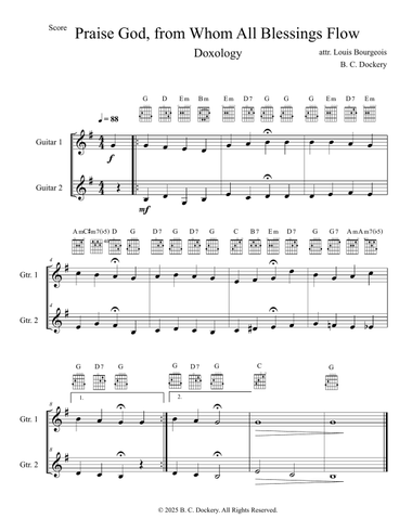 Praise God from Whom All Blessings Flow (Doxology) for Guitar Duet or Trio