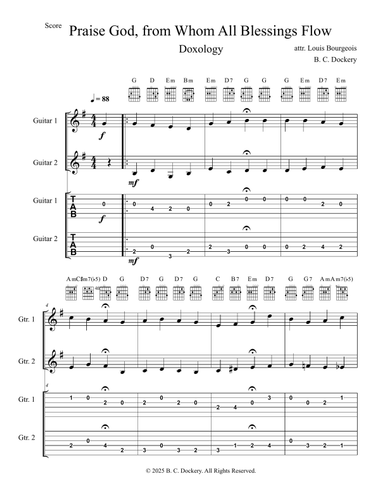 Praise God from Whom All Blessings Flow (Doxology) for Guitar Duet or Trio with TAB