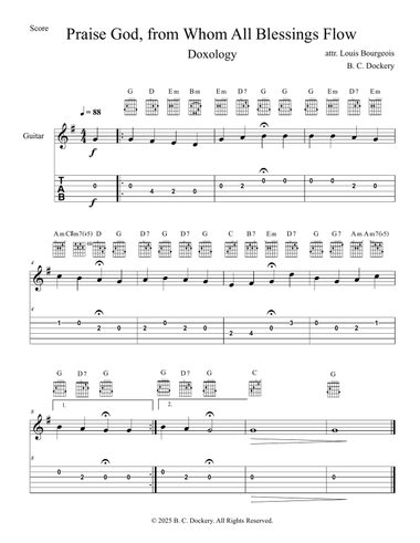 Praise God from Whom All Blessings Flow (Doxology) for Guitar Solo or Duet with TAB