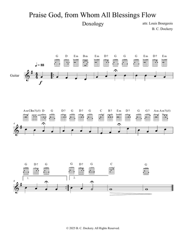 Praise God from Whom All Blessings Flow (Doxology) for Guitar Solo or Duet