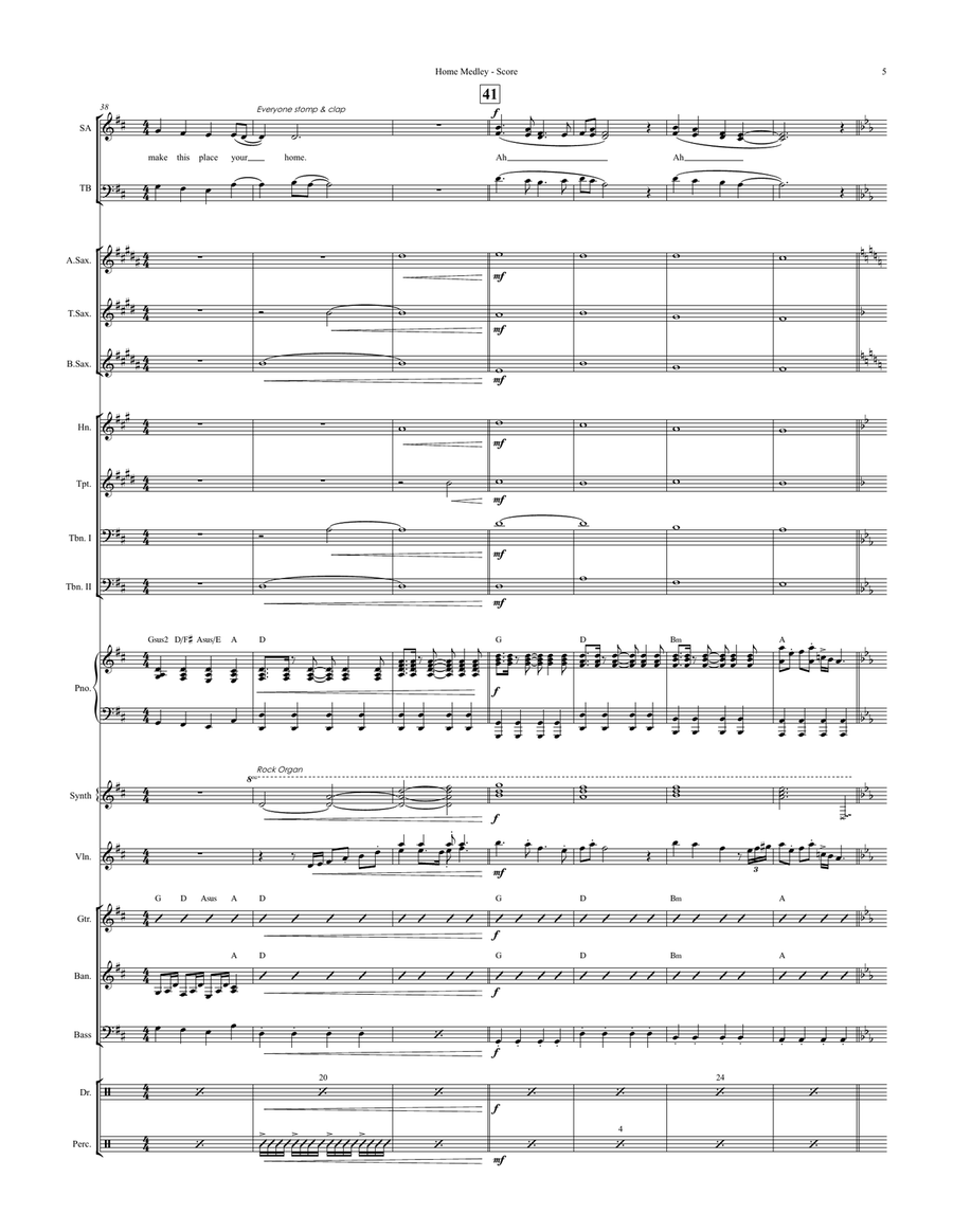 Medley: Home with In The Land Of The Pig The Butcher Is King Large Ensemble scores gallery preview page 5