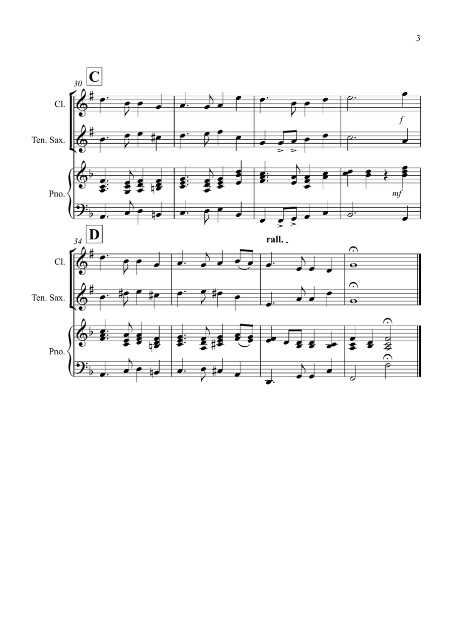 Auld Lang Syne for Clarinet and Tenor Saxophone Duet Woodwind Duet scores gallery preview page 3