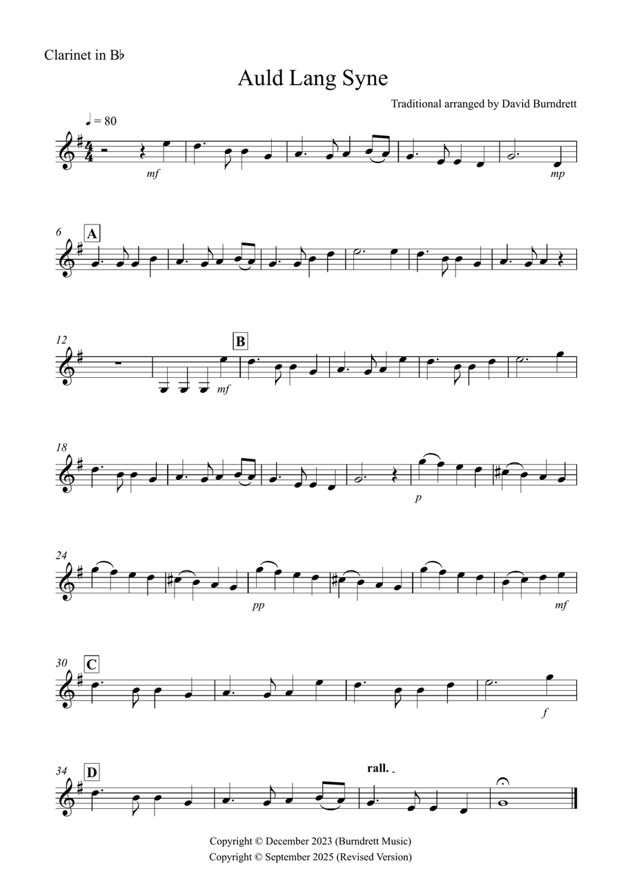Auld Lang Syne for Clarinet and Tenor Saxophone Duet Woodwind Duet scores gallery preview page 4