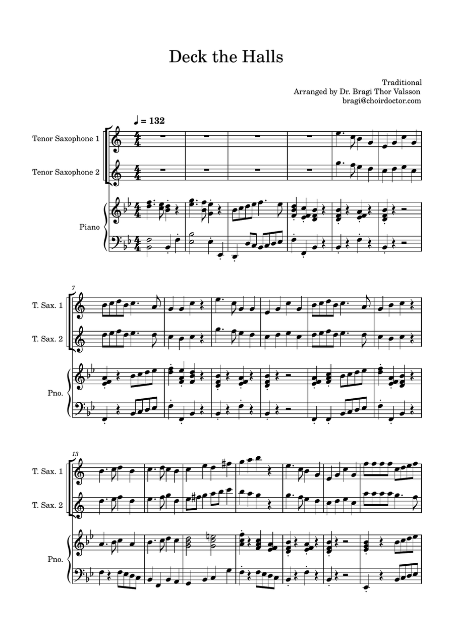 Deck the Halls - two Tenor Saxophones with Piano accompaniment Woodwind Duet scores gallery preview page 2