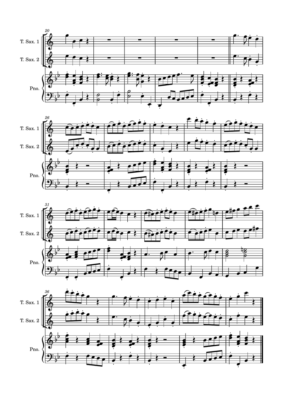 Deck the Halls - two Tenor Saxophones with Piano accompaniment Woodwind Duet scores gallery preview page 3