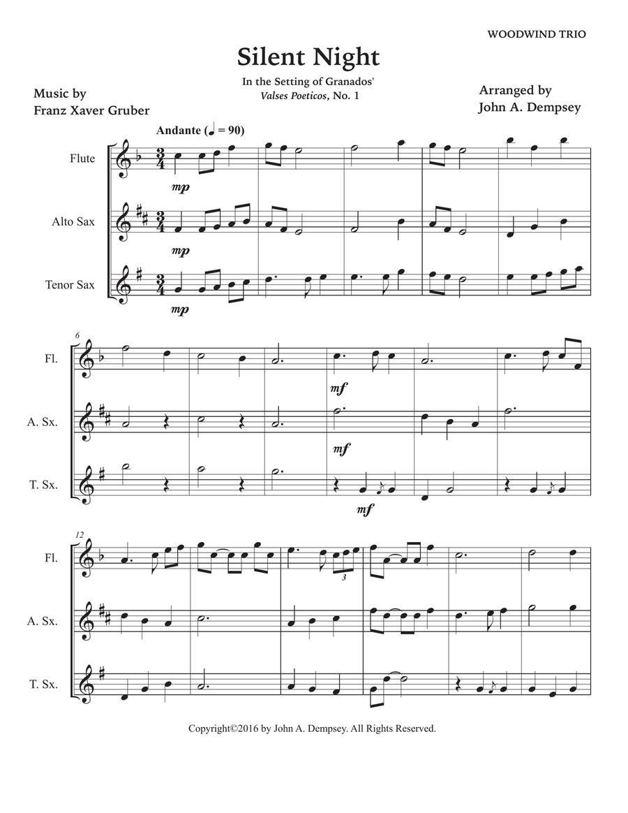 Silent Night (Woodwind Trio): Flute, Alto Sax and Tenor Sax by John A. Dempsey Woodwind Trio - Digital Sheet Music page 5